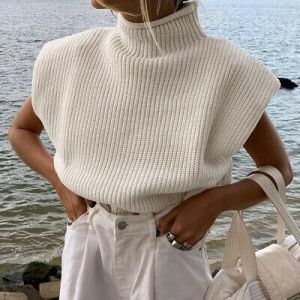 Womens High Neck Short Sleeves Jumper Knitted Sweater Casual Loose Pullover Tops
