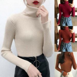 Winter Thick Sweater Women Knitted Ribbed Pullover Cashmere Turtleneck Jumpers