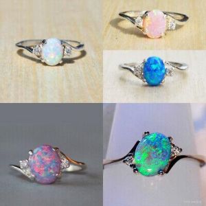 KOKY תכשיטים/Accessories Exquisite Women 925 Silver Wedding Oval Cut Opal  Rings Jewelry Size 6-10