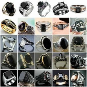 KOKY תכשיטים/Accessories Men Black Sapphire Ring Fashion 925 Silver Rings Gift Punk Jewelry Size 6-13
