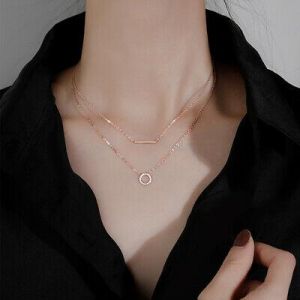 Layer Women Temperament Circle Necklace Circle Pendant Chocker Clavicle Chain