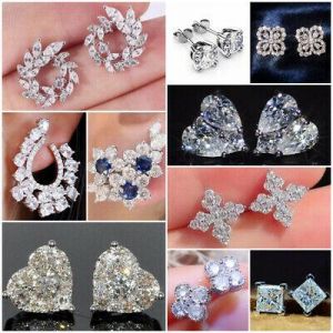 925 Silver Women Stud Earrings Elegant Cubic Zircon Girls Anniversary Jewelry