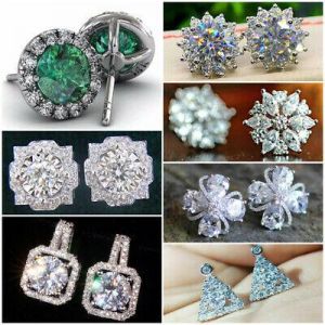 Women 925 Silver Jewelry Gorgeous 7 Style Cubic Zircon Wedding Stud Earrings