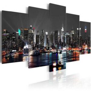 KOKY ציוד של הבית/חדר שינה/מטבח 5PCS Huge New York Night Canvas Print Painting Paintings Pictures Art Wall Home Decorations