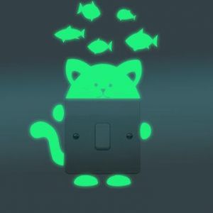 KOKY ציוד של הבית/חדר שינה/מטבח Honana DX-139 Fluorescent Glow Cat Thinking Fish Switch Wall Sticker Home Bedroom Decor