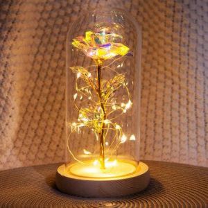 KOKY ציוד של הבית/חדר שינה/מטבח Simulation Rose Glass Cover Decoration Luminous LED Eternal Flower Christmas Home Decoration For Valentine's Day Mother'
