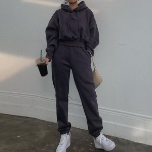 KOKY Hoodies Suit Winter Spring Solid Casual Tracksuit Women Fleece 2 Pieces Set Sports Sweatshirts Pullover Home Sweatpants Outfits