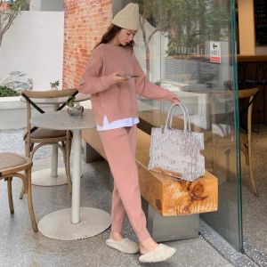 KOKY Chic Women Sweater Pullovers & Elastic Waist Harem Pants Autumn Winter Female 2 Pieces Knitted Set