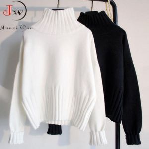 KOKY Women Turtleneck Sweaters Autumn Winter Long Sleeve Thick Jumpers Solid Black White Casual Soft Warm Sweater Pull Femme Pullover
