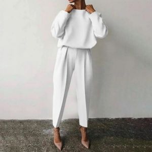 KOKY 2021 Women's Two Piece Sets Autumn Winter New Hot Style Loose Solid Color Long-sleeve Casual Suit Ankle Length Plain Pleated