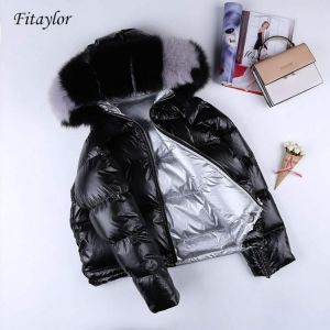 KOKY Fitaylor Double Sided Down Coat Winter Jacket Women Natural Fur White Duck Down Parkas Female Gold Silver Waterproof Outerwear