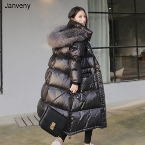KOKY Janveny 2021 Long Down Jacket Women Winter Black Loose Real Raccoon Fur Hooded Fashion Waterproof Female Duck Down Puffer Coat