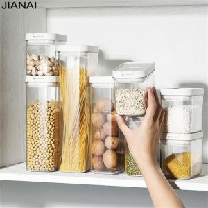 500/800/1300/1800ML Airtight Food Container Storage Box Plastic Jars For Kitchen Refrigerator Noodle Transparent Sealed Can