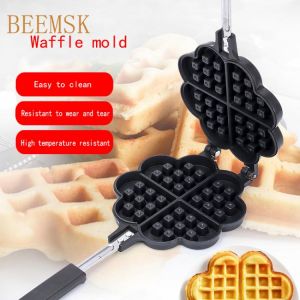 BEEMSK Heart-shaped waffles pan mould Nonstick Double Side Biscuits Muffin Mould Pot Bakeware Household Baking Tools gas cooker