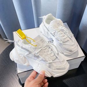 Comfy Breathable Mesh Trainers Chunky Heels 5cm Women&#x27;s Platform Sneakers Women Shoes Casual Female White Mesh Shoes For Woma