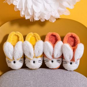 Kids Girls Boys Cute Furry Slippers 2021 New Winter Children&#x27;s Bunny Rabbit Plush Slippers Fluffy Home Indoor Flat Shoes