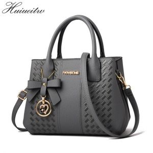 HUIUEITW Fashion Women Handbags PU Leather Totes Bag Top-handle Embroidery Crossbody Shoulder Bag Lady Simple Style Hand Bags
