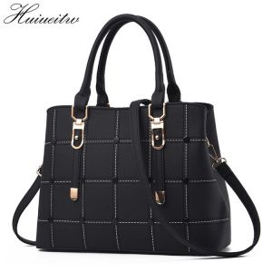 PU Leather Large Capacity Woman Handbag Grid Shoulder Bag Fashion Casual Luxury Designer Crossbody Bag Ladies PurseBag Mama Bag