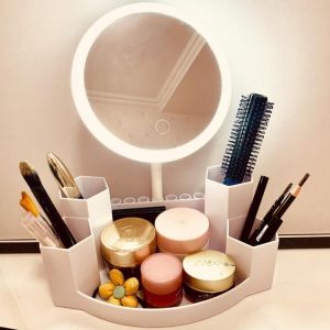 LED Makeup Mirror Desktop Lamp USB Charging Light Touch Dimme Cosmetic Mirror With Storage Makeup Natural Light  Vanity Mirrors