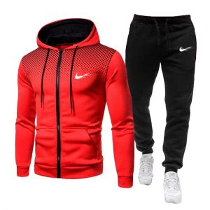 KOKY בגדים לגברים Winter Men&#x27;s Clothing New 2 Pieces Set   Sets Printing Hoodie Set Fleece Zipper Sweatshirt Casual Sport Fitness Sweatpants Su