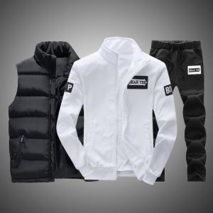 Tracksuits Men Polyester Sweatshirt Sporting Fleece 2021 Winter Vest+ Jacket + Pants Casual Men&#x27;s Track Suit Sportswear Fitne