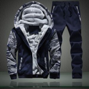 Winter Hoodie Sets Men Fashion Fleece Camouflage Hoodies Black Brand Pants Casual Jogger Suit Tracksuit Sweatshirt Men Pullover
