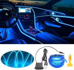 KOKY ציוד של רכבים/טיולים EL Wire Interior Car LED Strip Lights, LEDCARE USB Neon Glowing Strobing Electroluminescent Wire Lights with 6mm Sewing Edge, Ambi