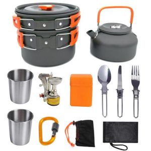 Camping Cookware Set Outdoor Cooking Pots Set Hiking BBQ Tableware with Pan Kettle Stove Set Camping Tourism cooking supplies