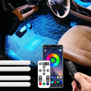 KOKY ציוד של רכבים/טיולים 48 LED Remote App Control Light Strip DIY Mode and Music Sync Under Dash Lighting With USB Car Charger DC12V Interior Lights