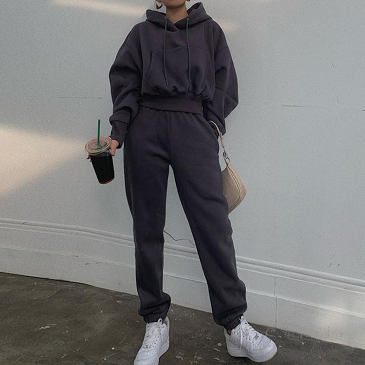 KOKY Hoodies Suit Winter Spring Solid Casual Tracksuit Women Fleece 2 Pieces Set Sports Sweatshirts Pullover Home Sweatpants Outfits