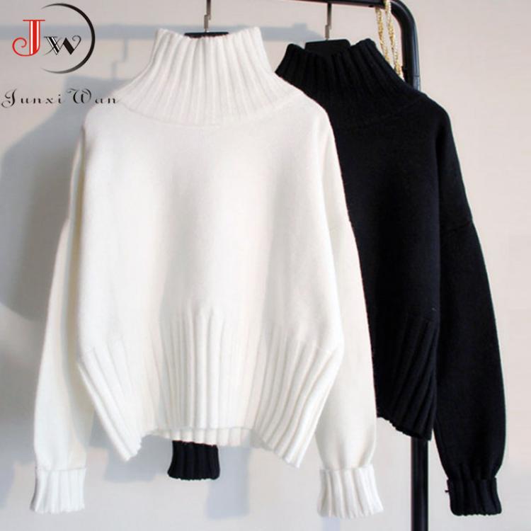 KOKY Women Turtleneck Sweaters Autumn Winter Long Sleeve Thick Jumpers Solid Black White Casual Soft Warm Sweater Pull Femme Pullover