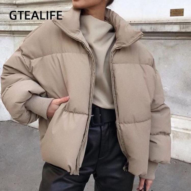 KOKY Gtealife Fashion Stand Collar Parkas Women Thick Warm Winter Bubble Coats Female Khaki Jackets Pockets Zipper Simple Overcoats