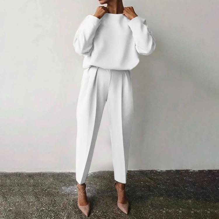 KOKY 2021 Women's Two Piece Sets Autumn Winter New Hot Style Loose Solid Color Long-sleeve Casual Suit Ankle Length Plain Pleated